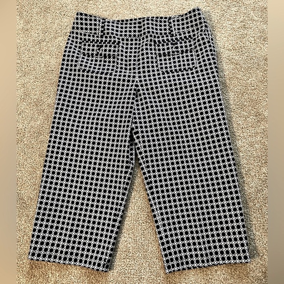 Ann Taylor Margo Black White Cotton Blend Polka Dot Dress Capri Slacks 8 - Picture 1 of 8